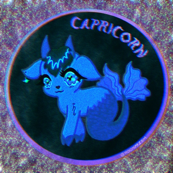 a little blue capricorn on a glittery background