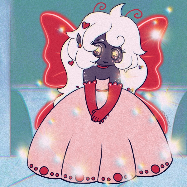 a valentines themed faerie standing on a marble palace floor