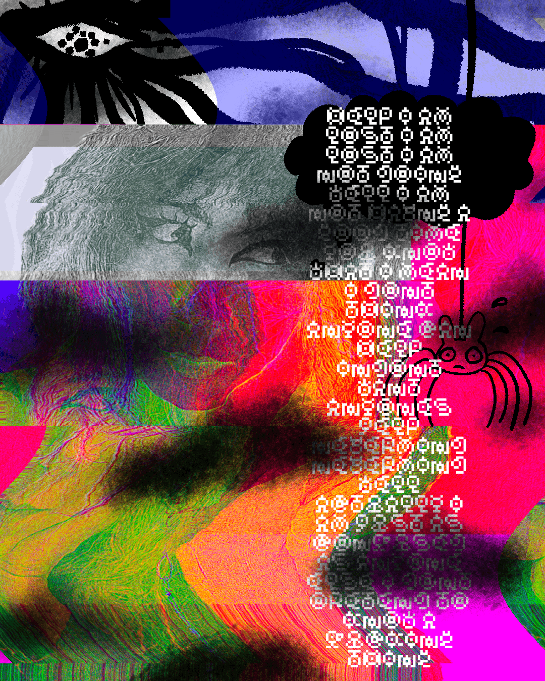 a glitchy self portrait with some secret messages