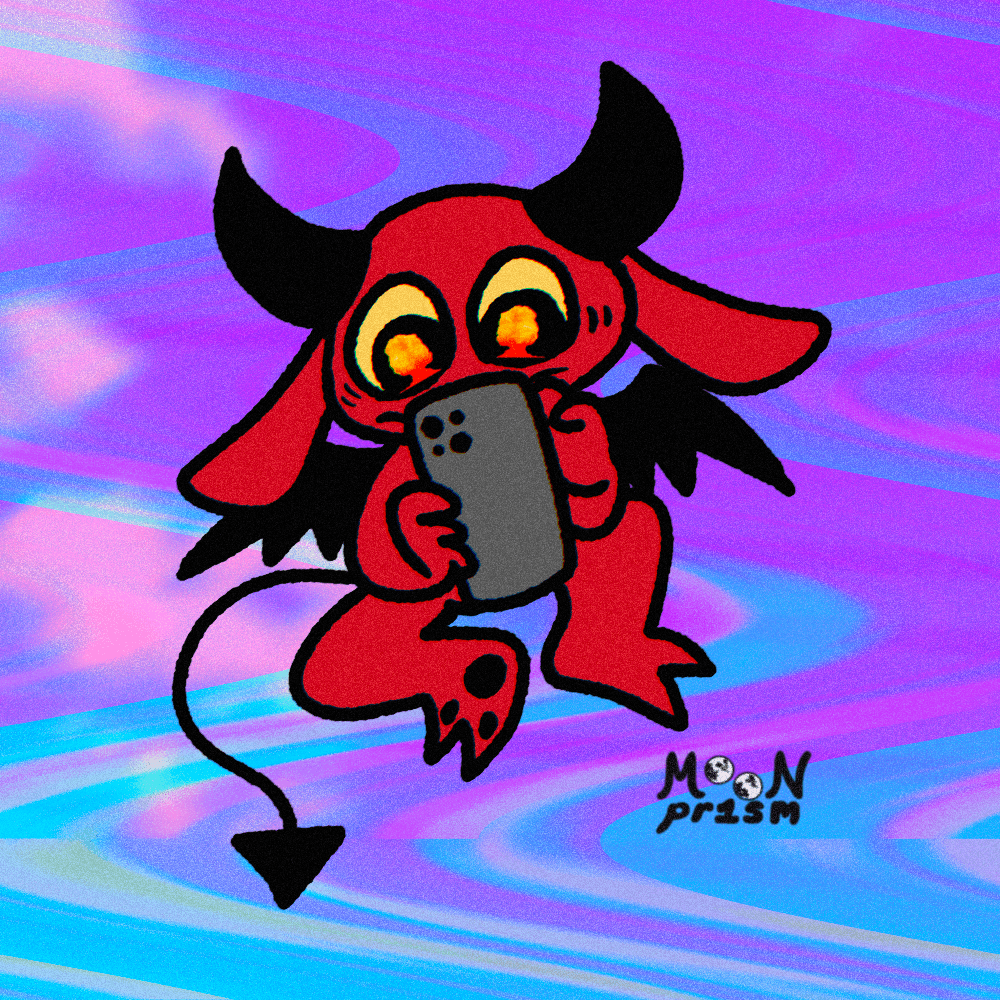 a little devil is doomscrolling