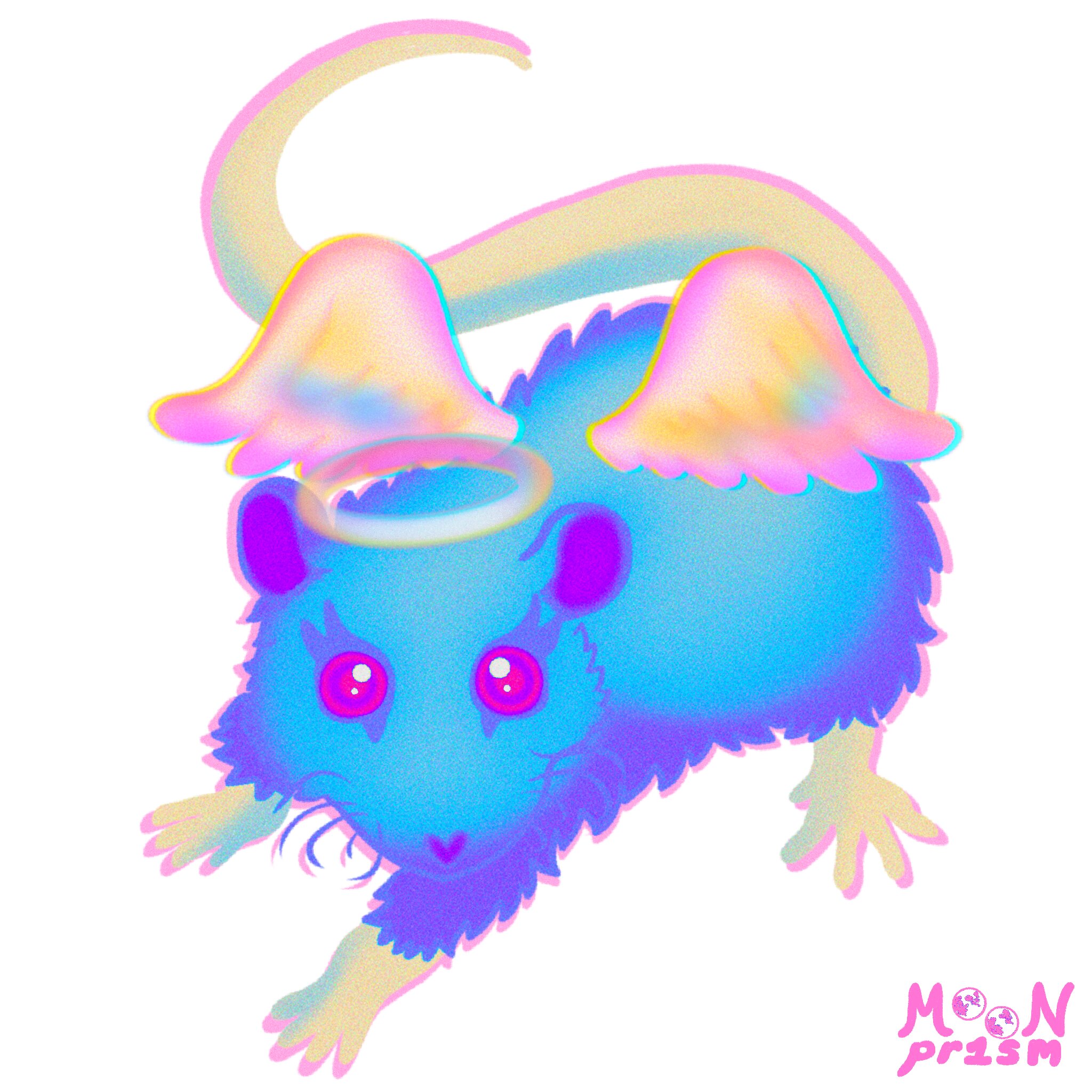 a rat angel with translucent wings and halo