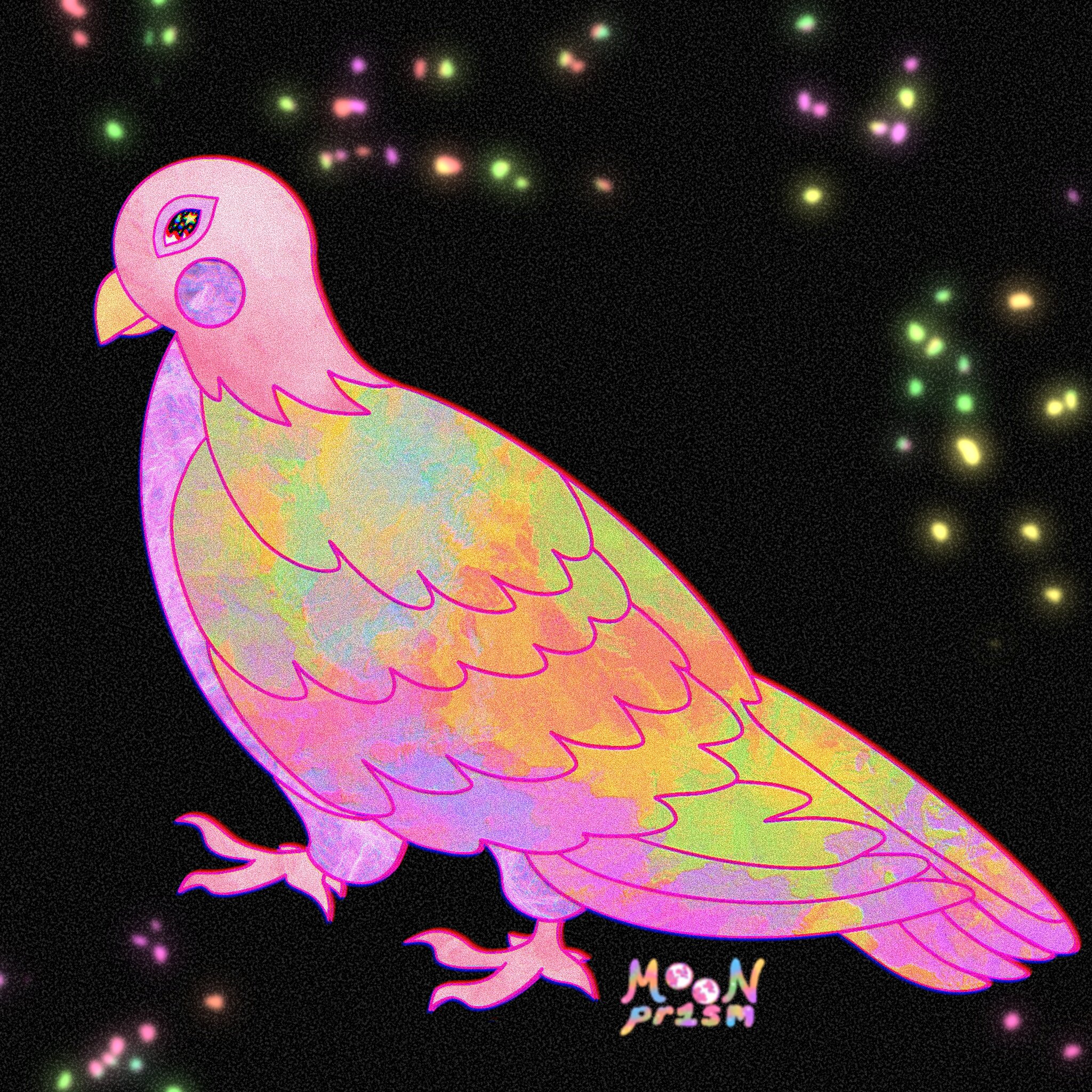 a pidgeon with rainbow coloring