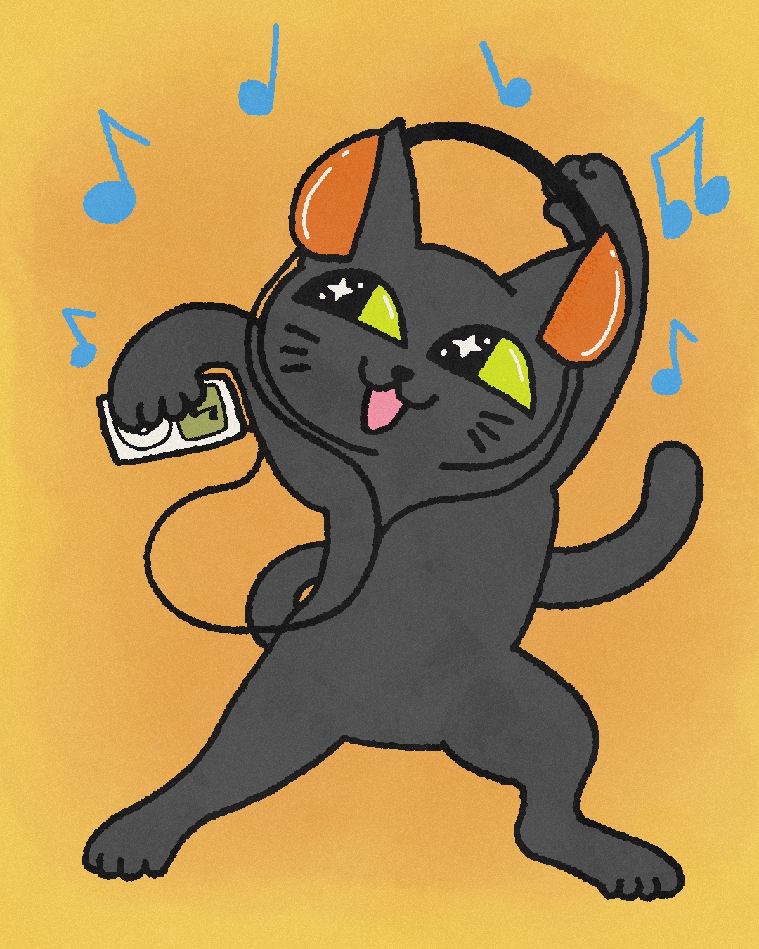 a happy cat listening to music on their ipod and dancing