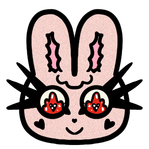 a bunny with thick eyelashes and red eyes